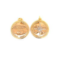 Two Tone Compass Charm 30mm - Gold Filled