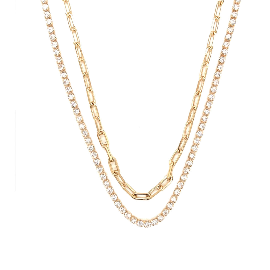 Layered Tennis & Paperclip Necklace