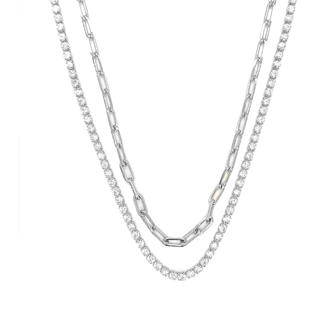 Layered Tennis & Paperclip Necklace