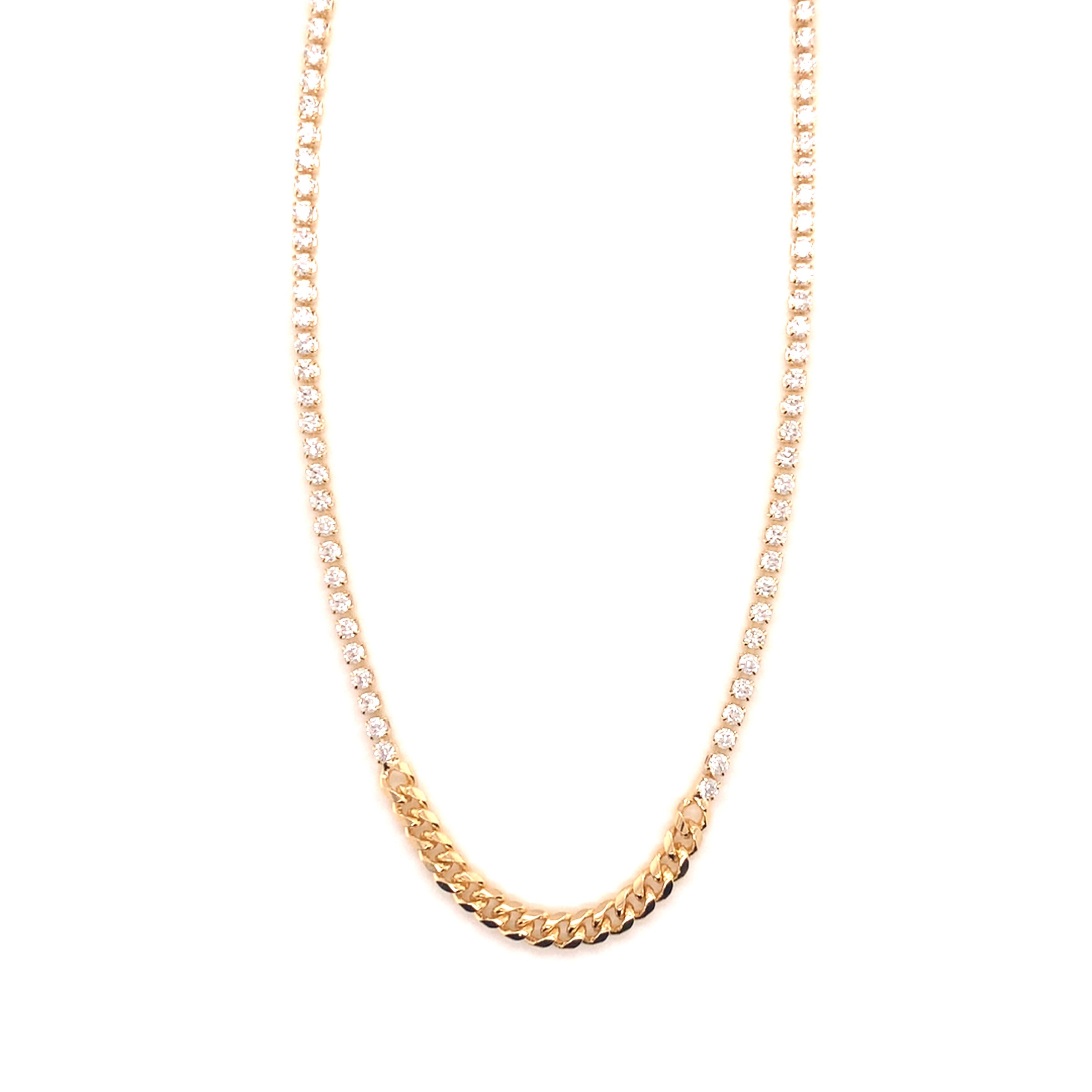 Tennis Necklace with Curb Accent
