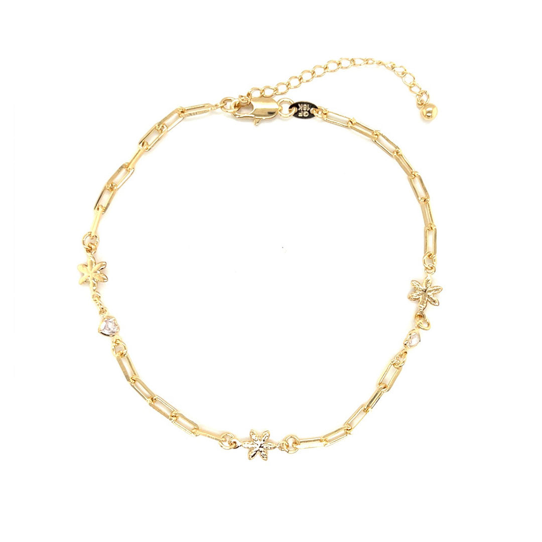 Paperclip Flower & CZ Heart Anklet