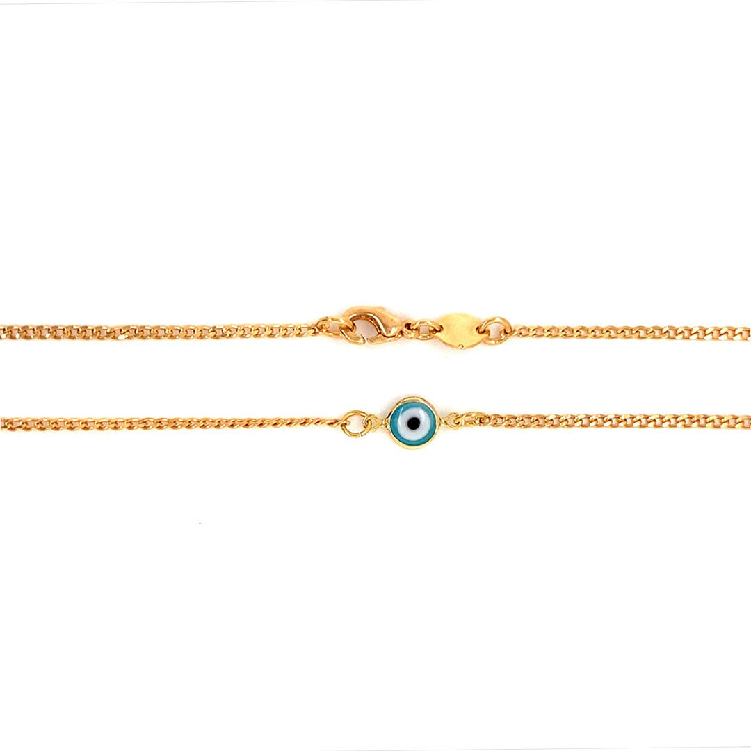 2mm Curb Chain with Light Blue Evil Eye Pendant