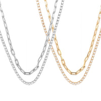 Layered Tennis & Paperclip Necklace