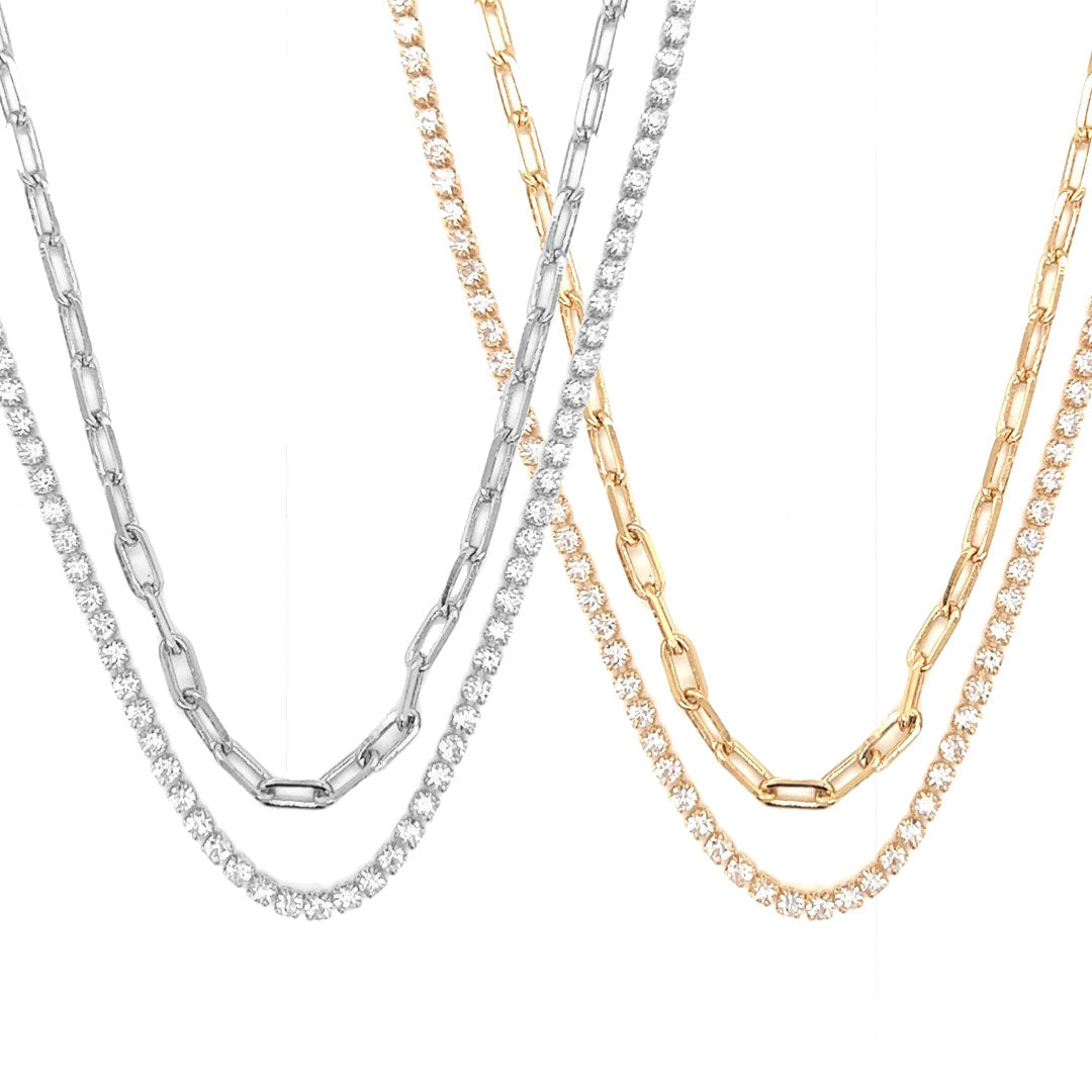Layered Tennis & Paperclip Necklace