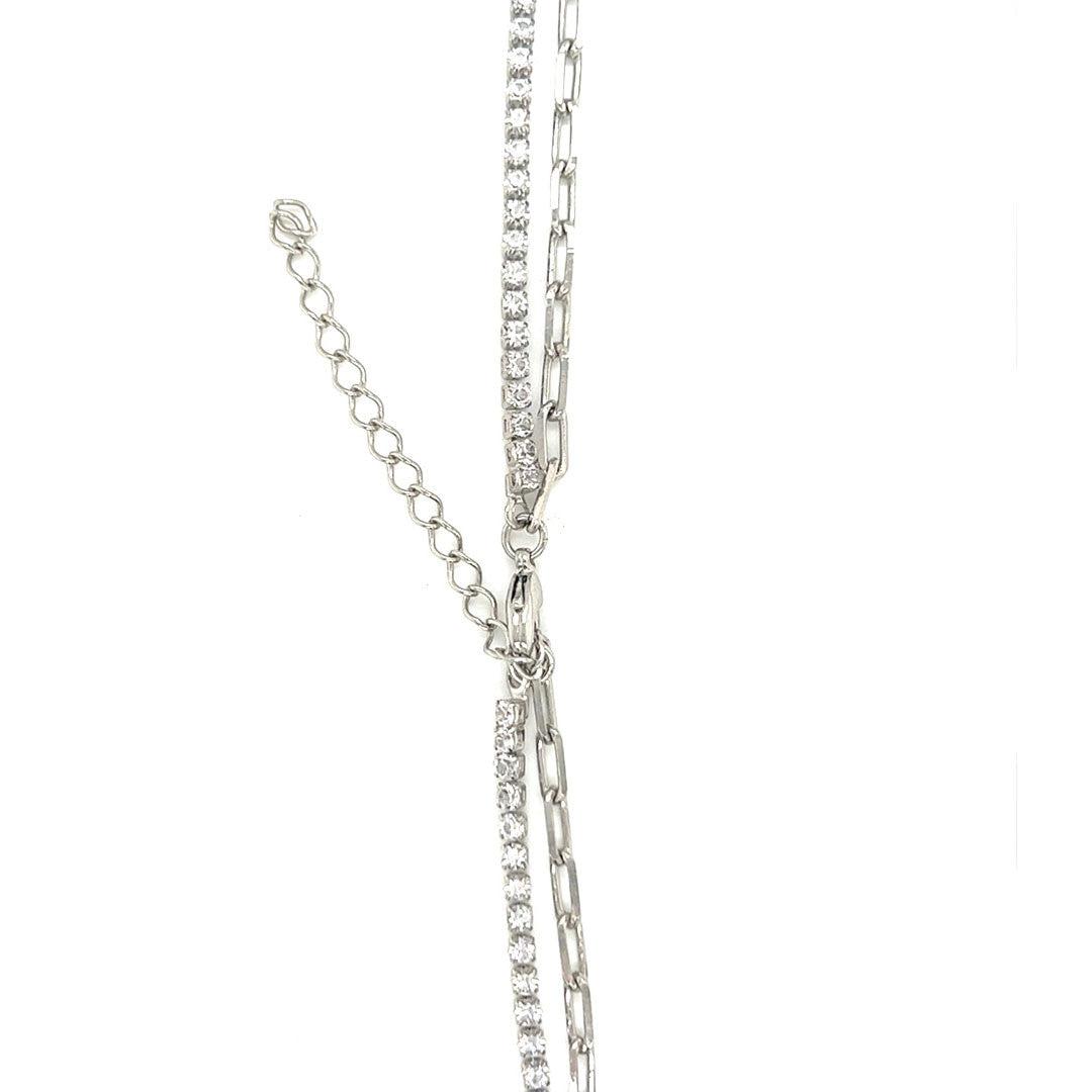 Layered Tennis & Paperclip Necklace
