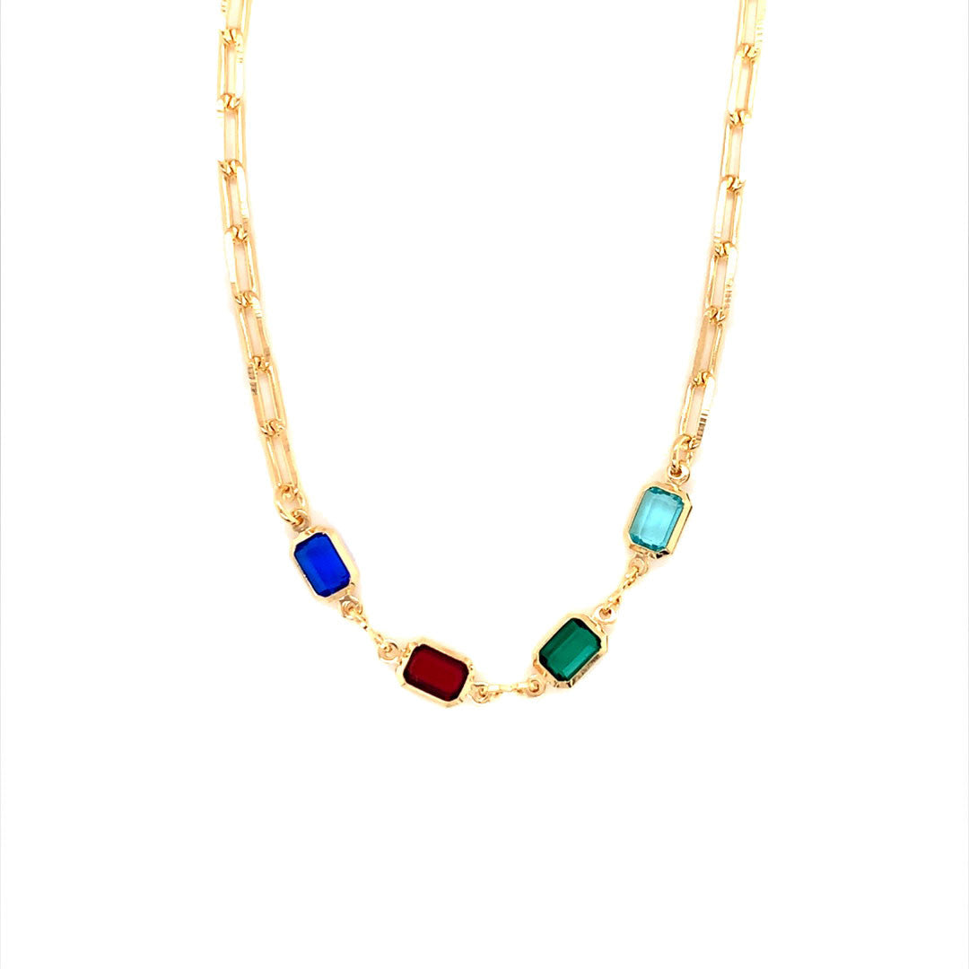 Paperclip Necklace with Gemstone Accents