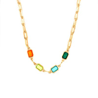 Paperclip Necklace with Gemstone Accents