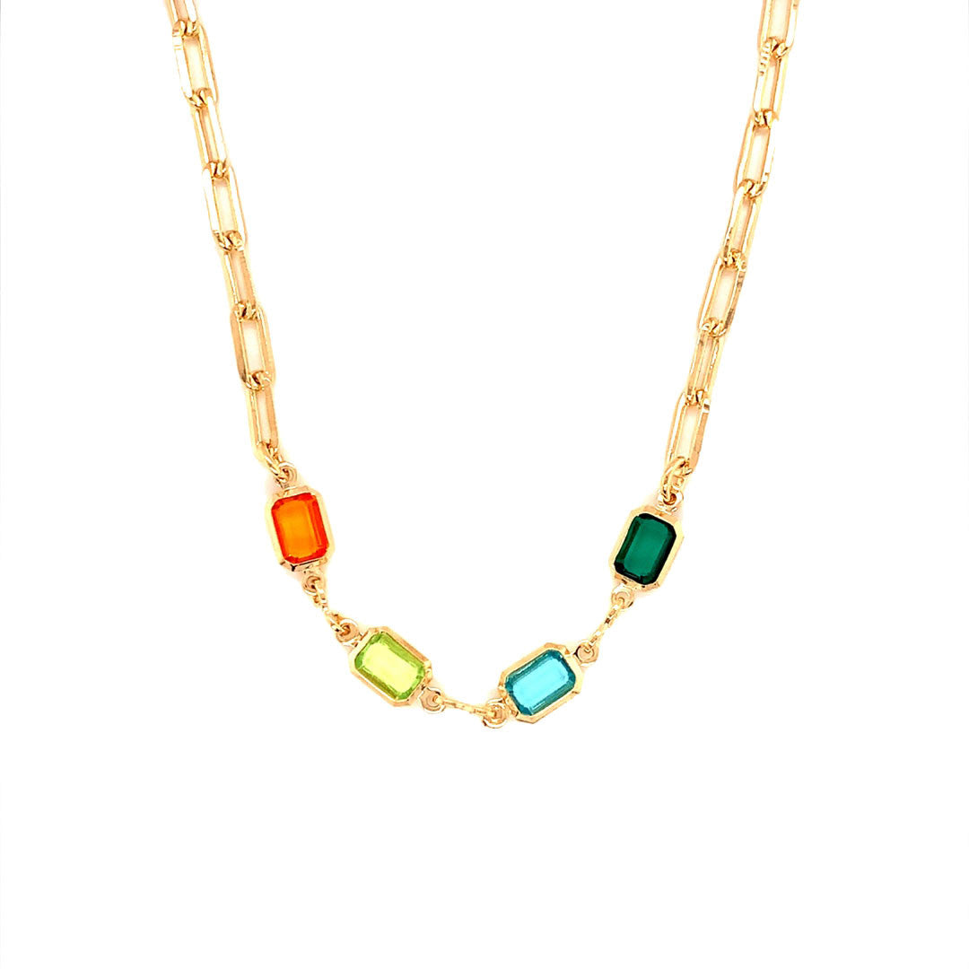 Paperclip Necklace with Gemstone Accents