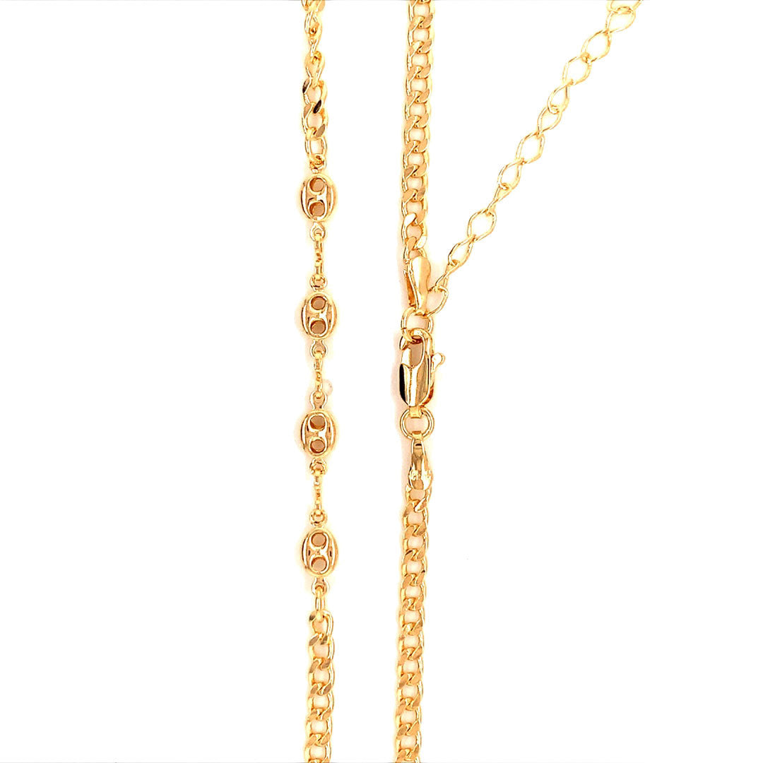Curb Necklace with Puff Accents