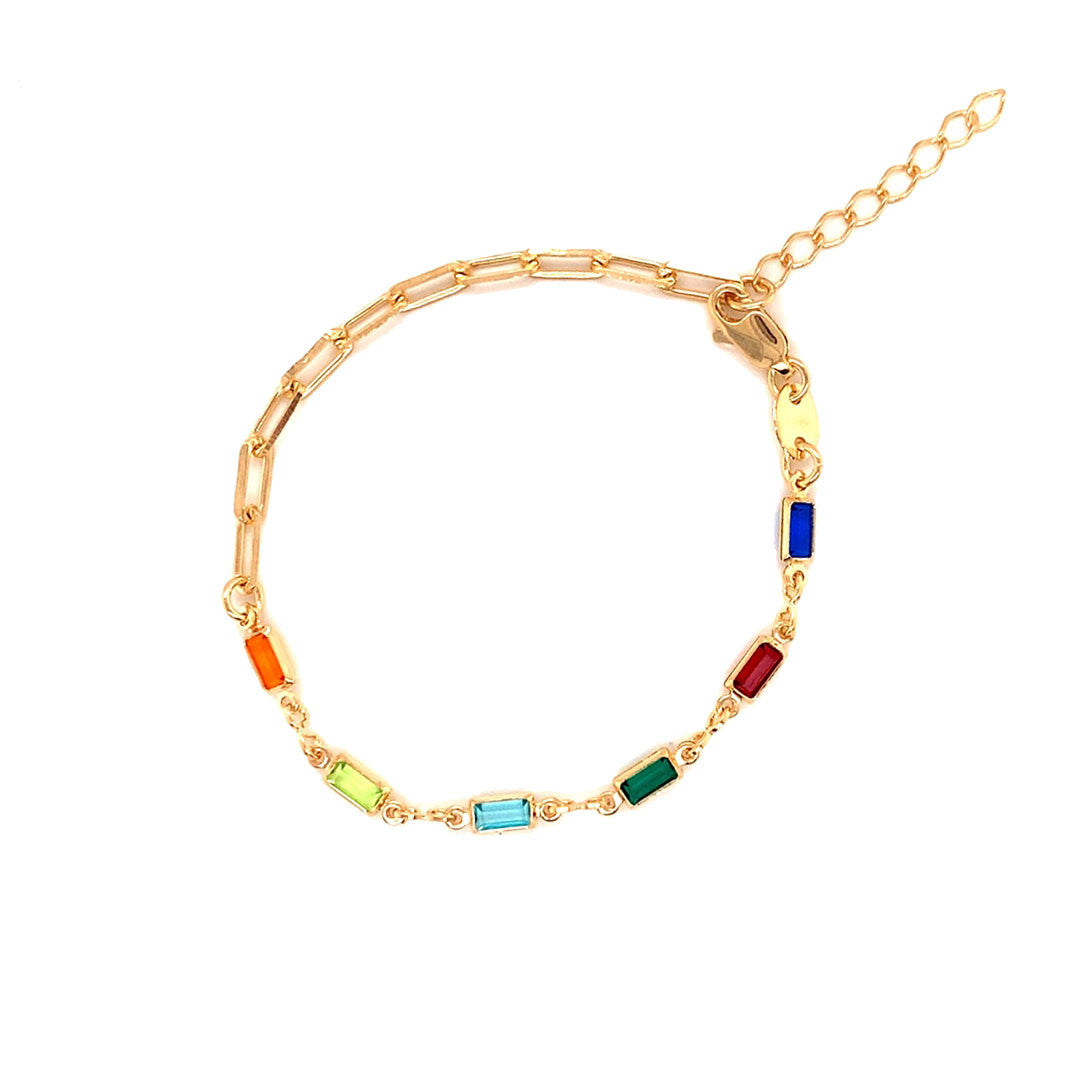 Paperclip Bracelet with Rectangle Gemstone Accents