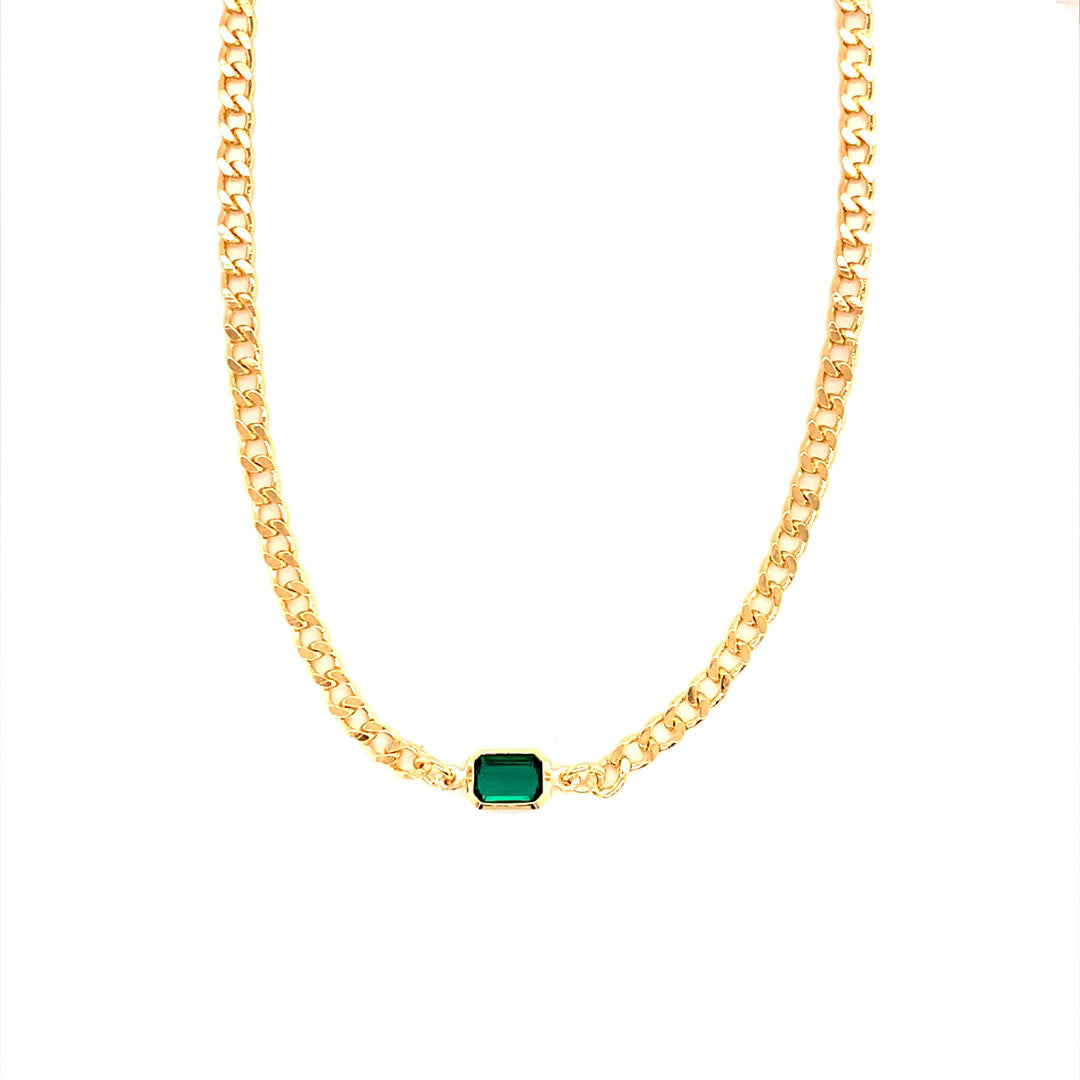 Curb Necklace with Gemstone Accent
