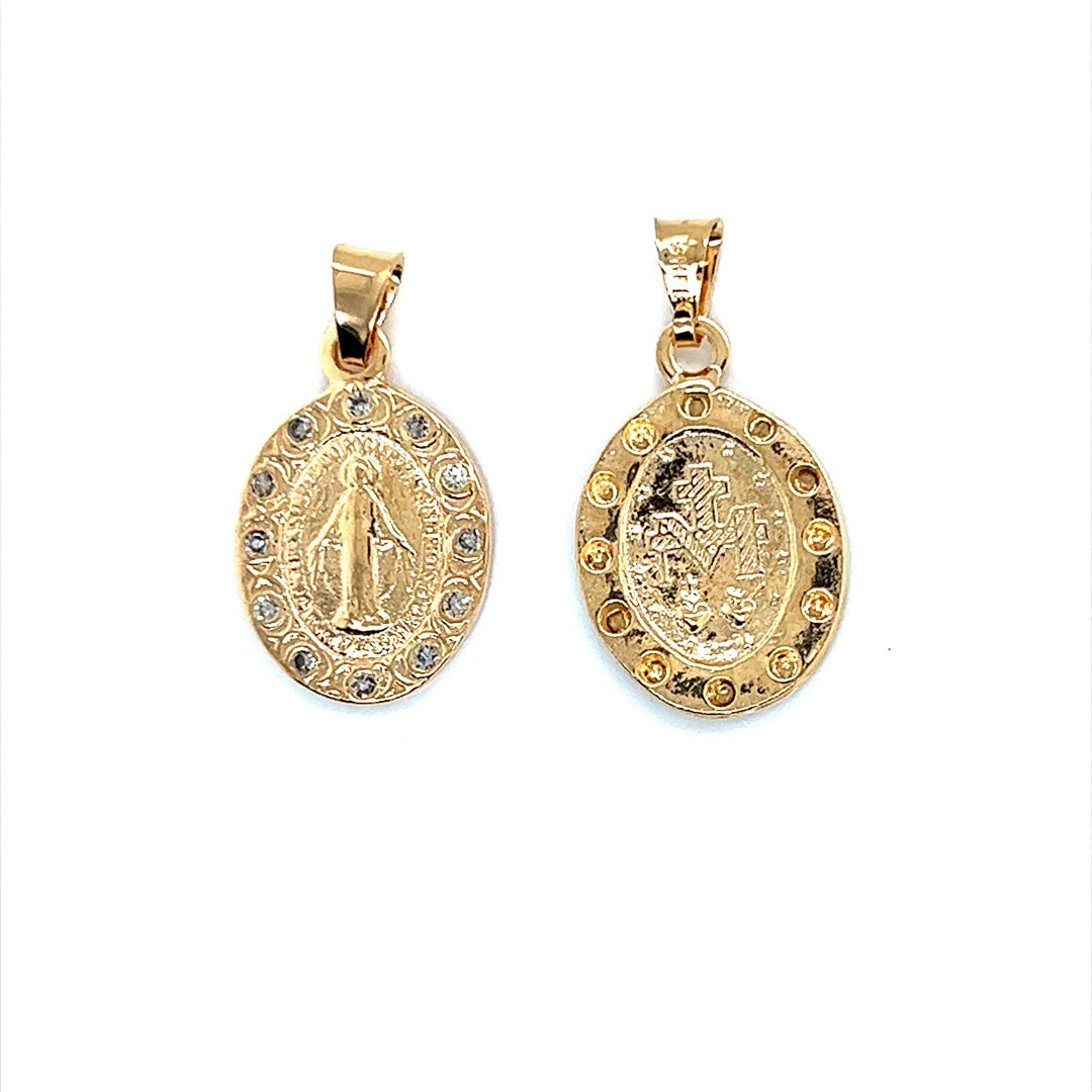 CZ Miraculous Medal Pendant 16mm - Gold Filled
