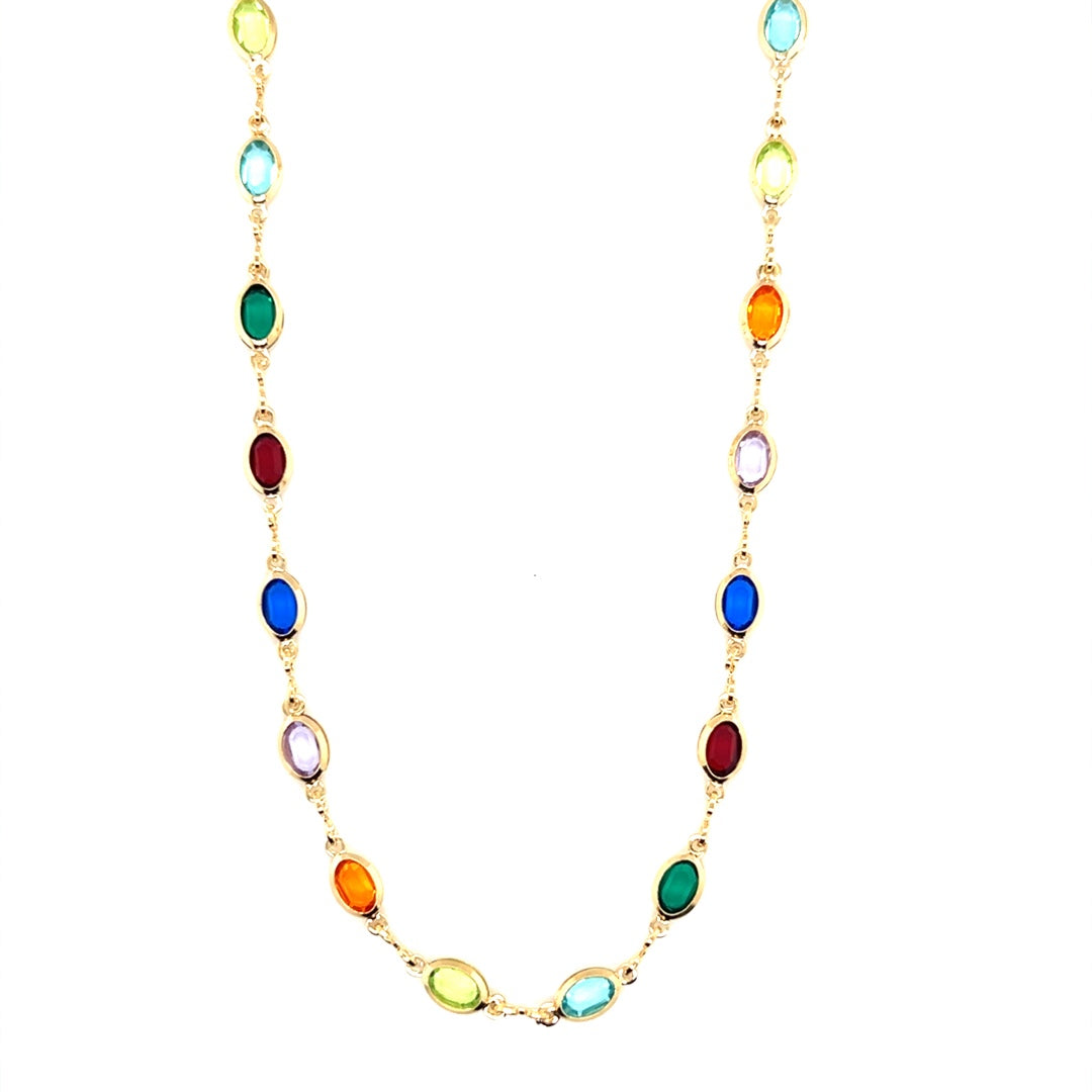 Oval Multicolor Crystal Necklace 2.5mm
