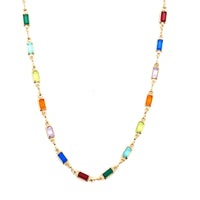 Thin Rectangle Multicolor Crystal Link Necklace 2mm