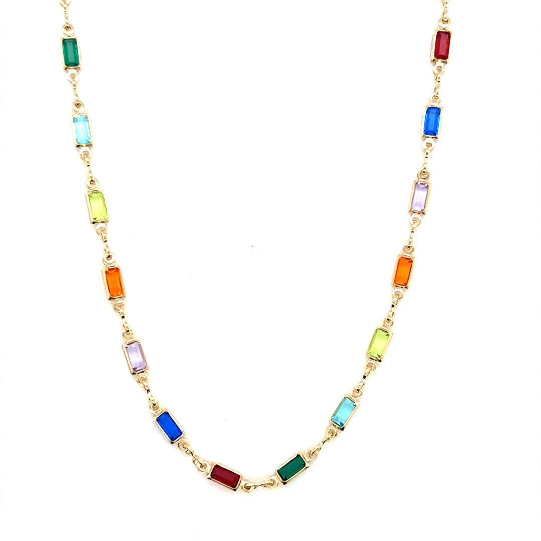 Thin Rectangle Multicolor Crystal Link Necklace 2mm