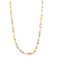 Thin Rectangle Multicolor Crystal Link Necklace 2mm