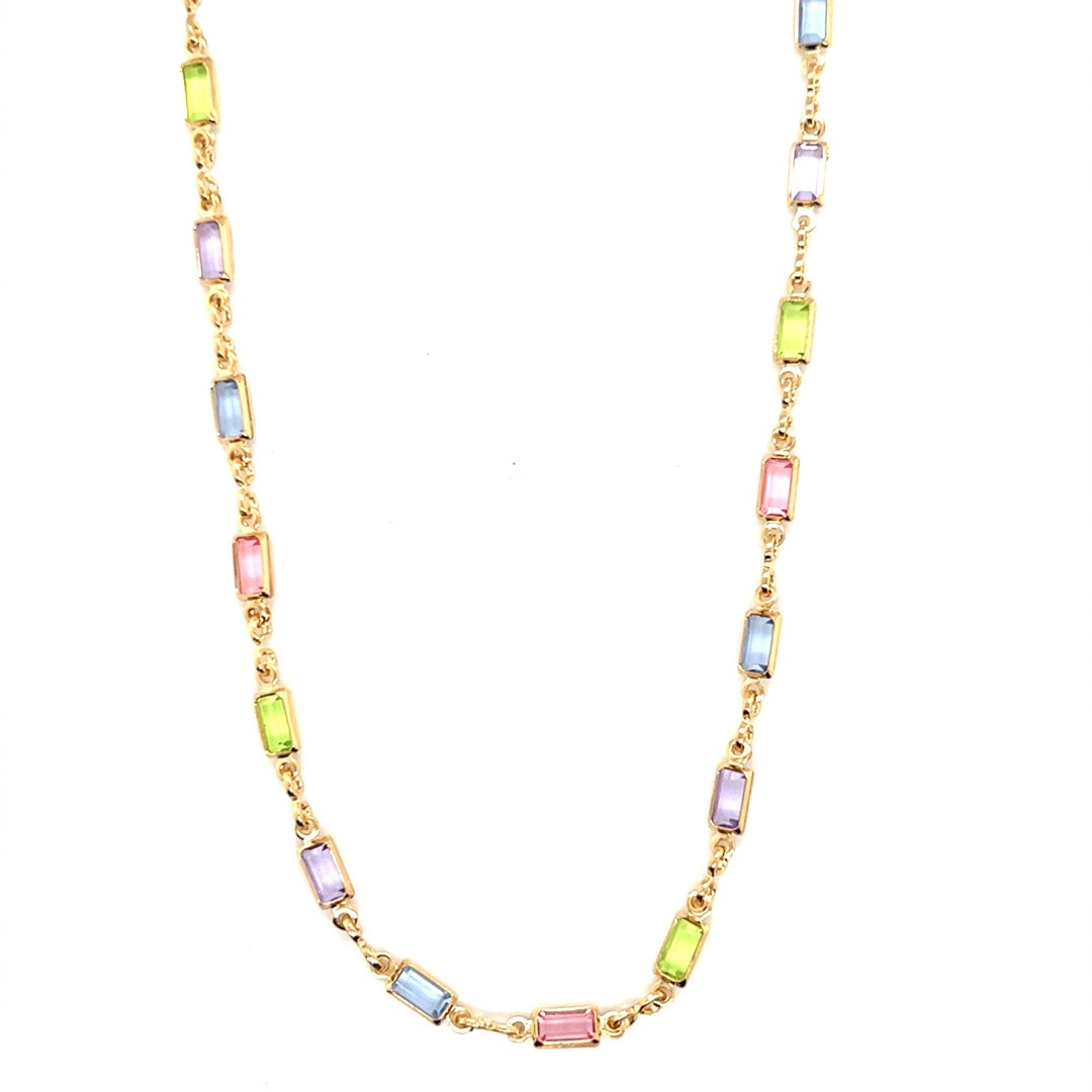 Thin Rectangle Multicolor Crystal Link Necklace 2mm