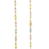 Thin Rectangle Multicolor Crystal Link Necklace 2mm
