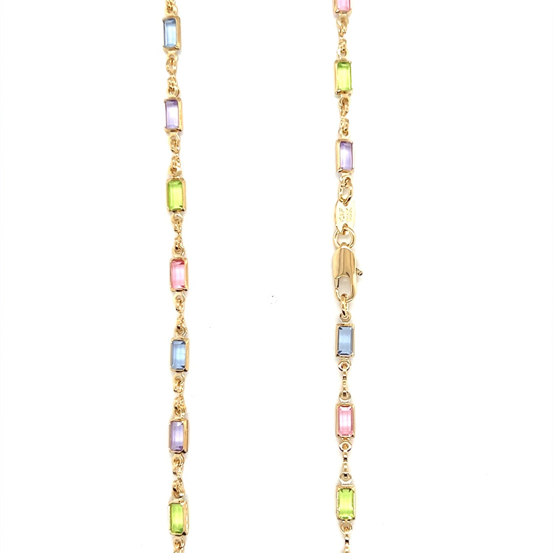 Thin Rectangle Multicolor Crystal Link Necklace 2mm