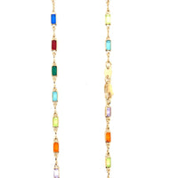 Thin Rectangle Multicolor Crystal Link Necklace 2mm