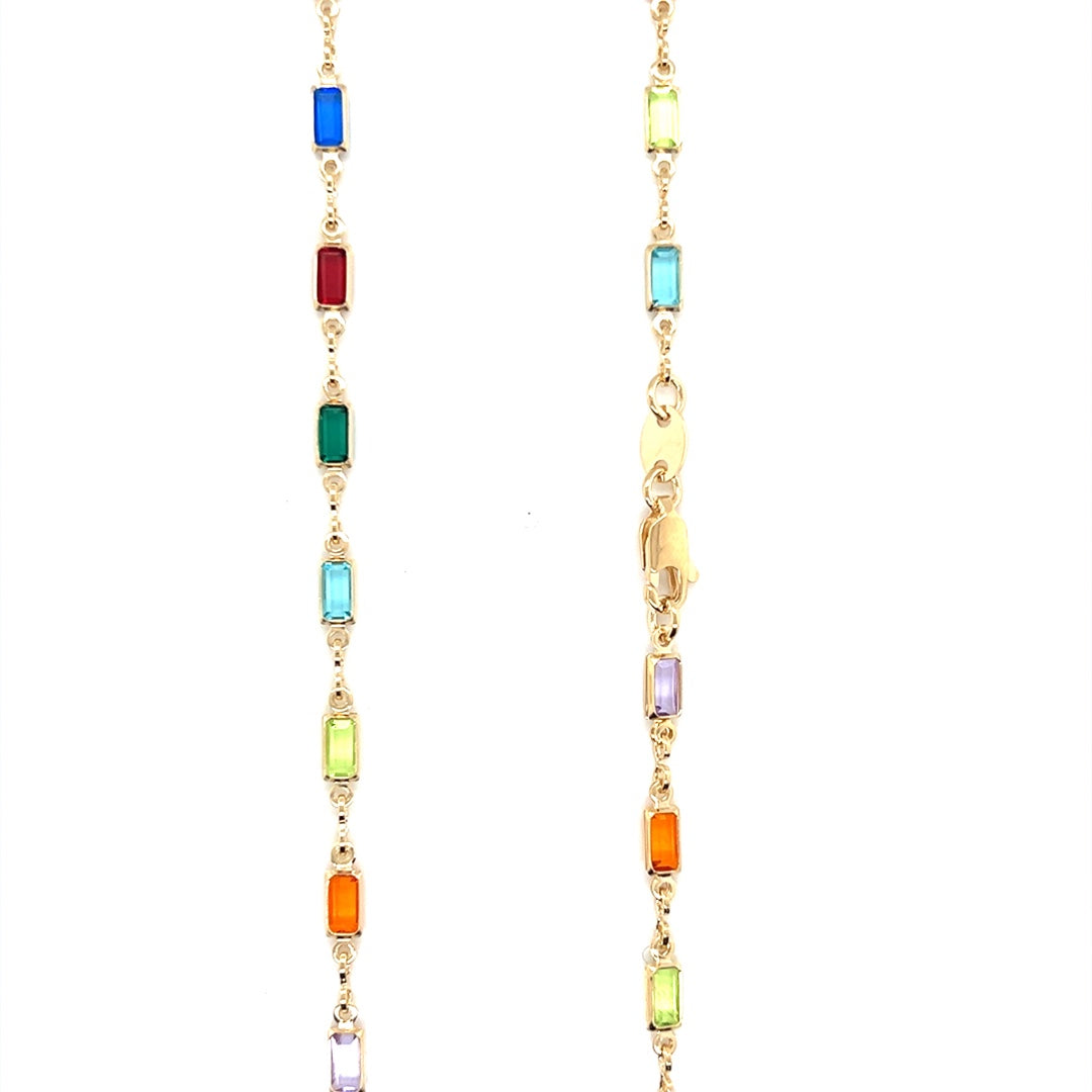 Thin Rectangle Multicolor Crystal Link Necklace 2mm