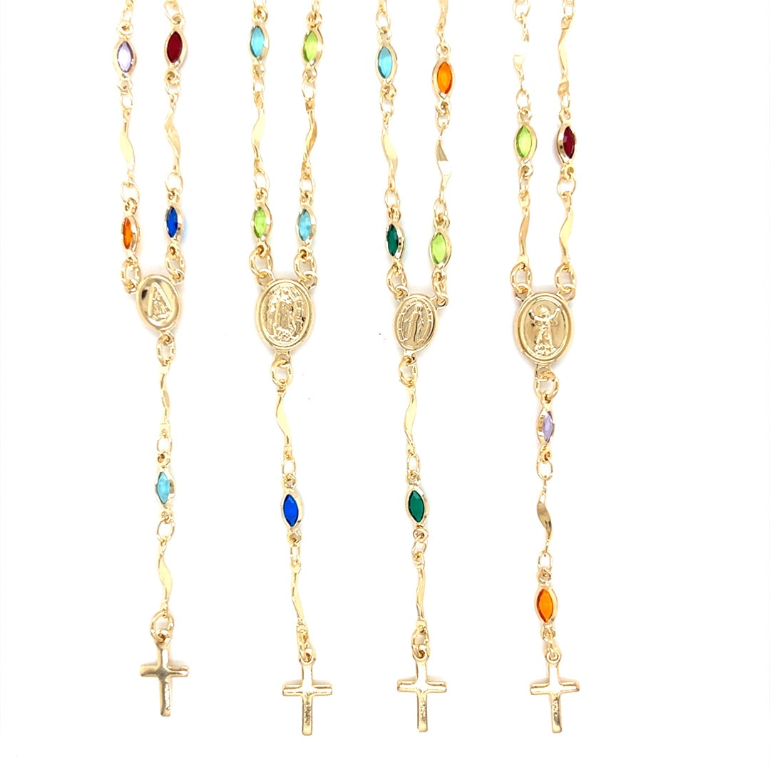 Multicolor Crystal Rosary Necklace