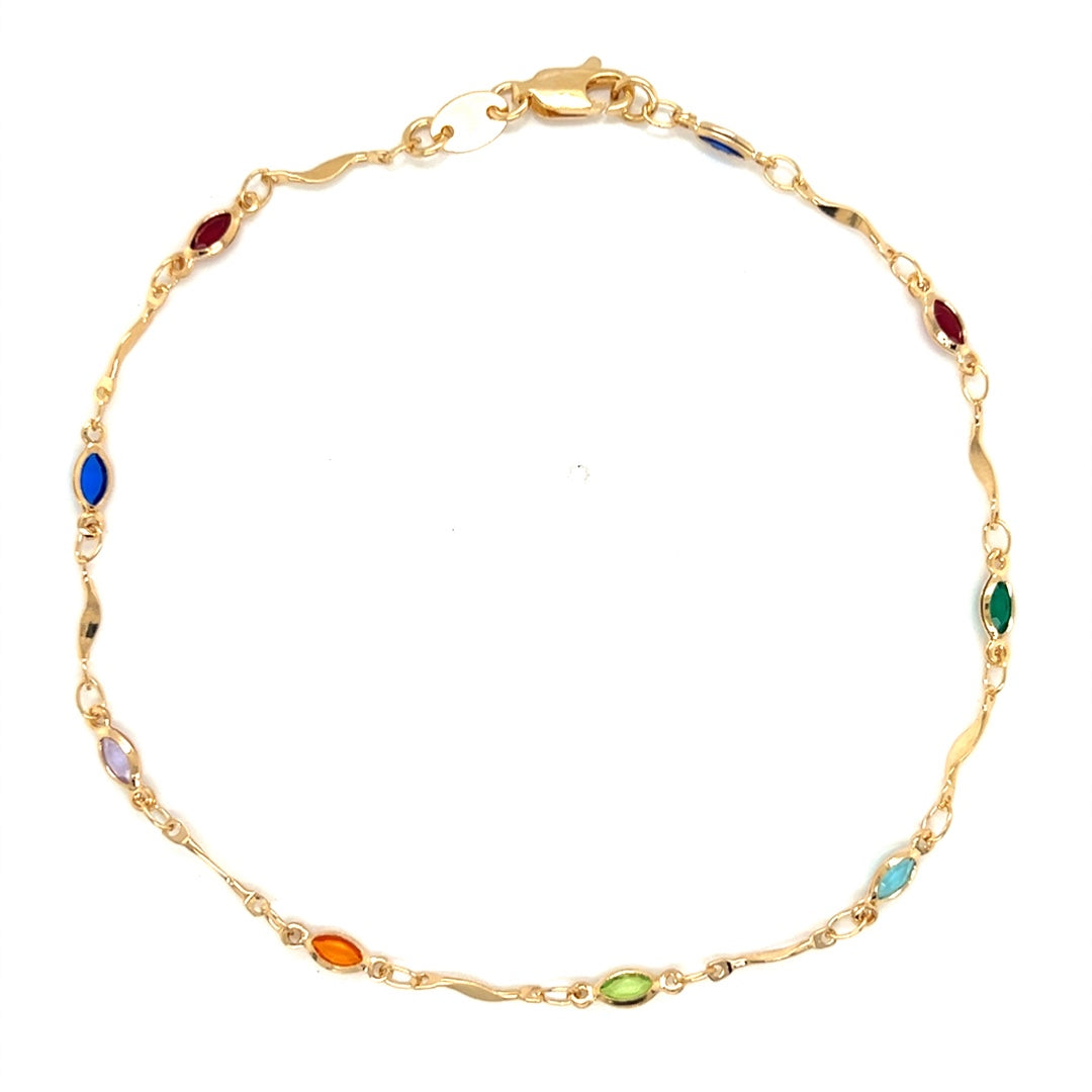 Multicolor Oval Crystal Anklet
