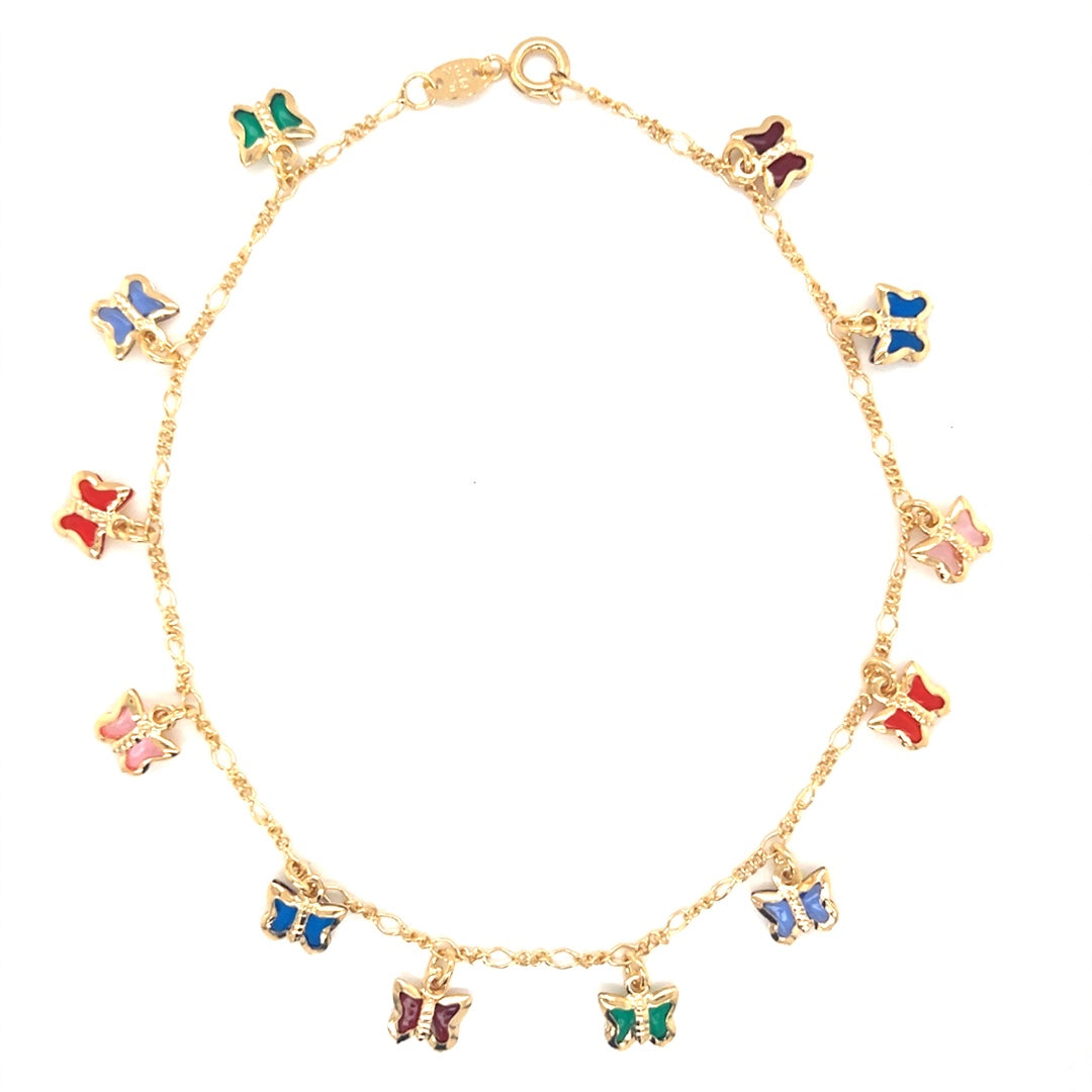 Figaro Link Anklet with Dangling Multicolor Butterflies