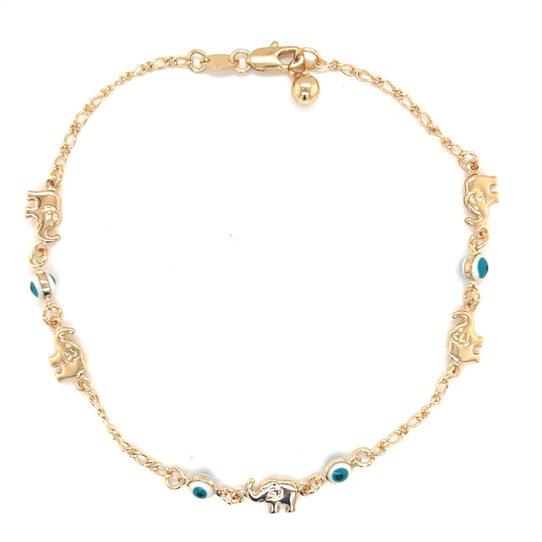 Specialty Link Anklet with Elephants & Evil Eyes