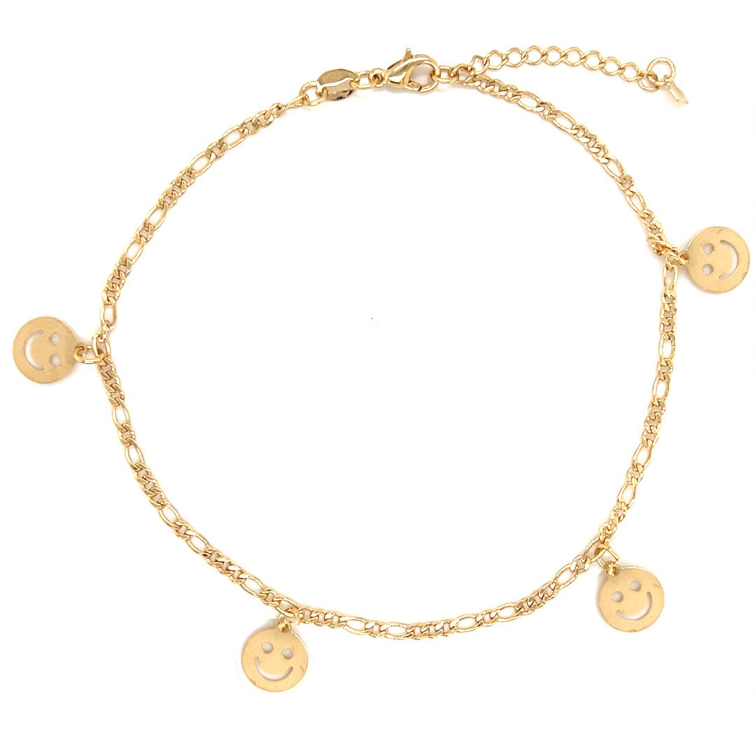 2.5mm Figaro Anklet with Dangling Smileys