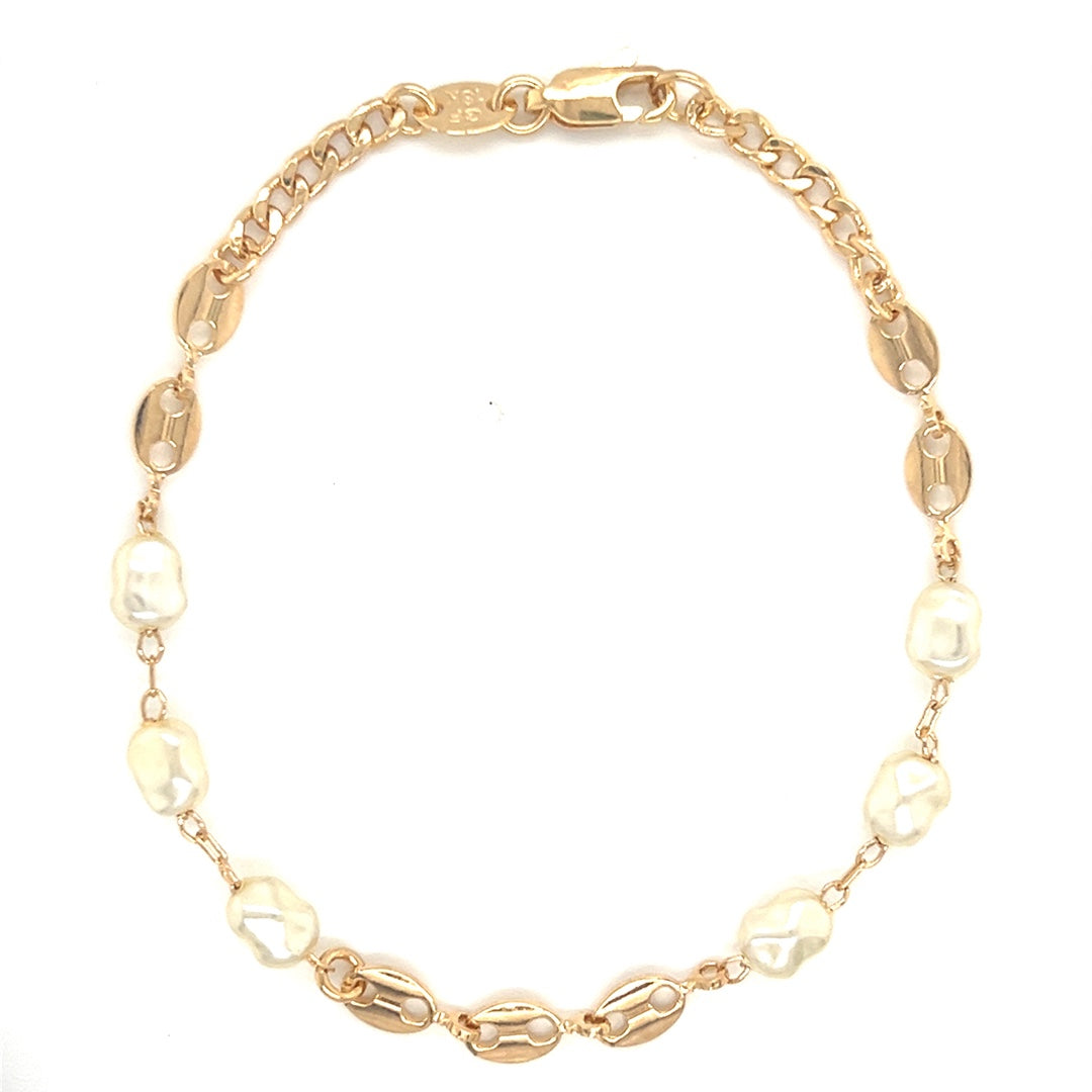 Curb Bracelet with Faux Pearl Accents