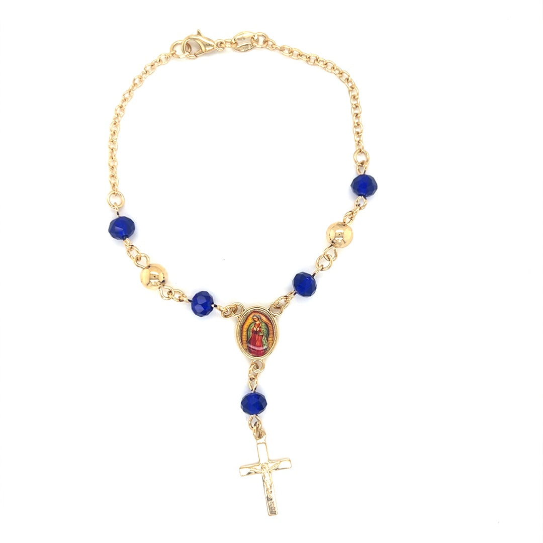 Our Lady of Guadalupe Blue Crystal Rosary Bracelet