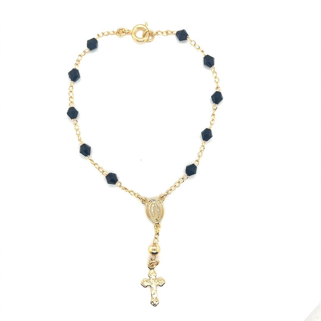 Virgin Mary Black Crystal Rosary Bracelet
