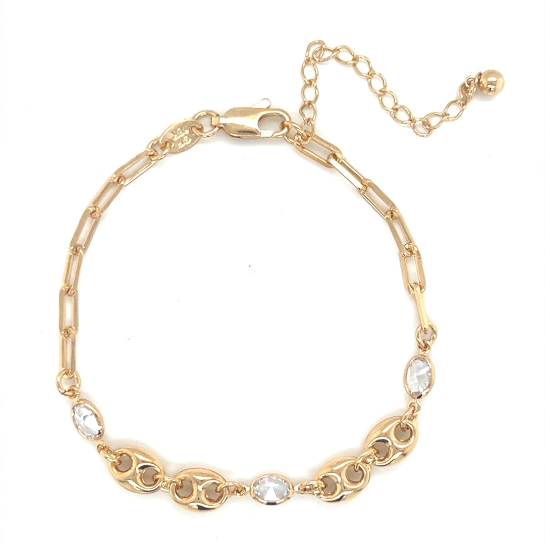 Paperclip Bracelet with Puff & CZ Accents