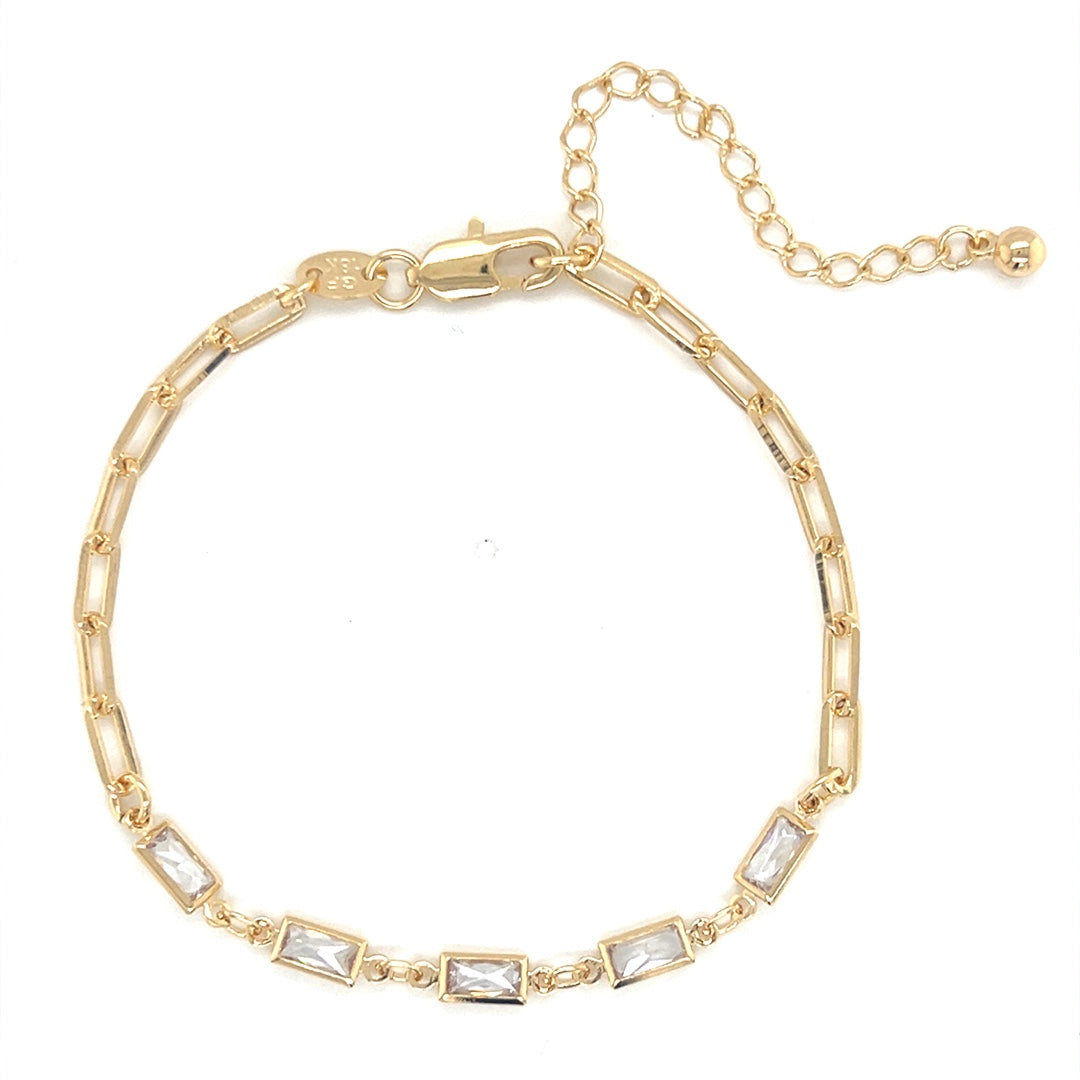 Paperclip Bracelet with CZ Rectangle Accents