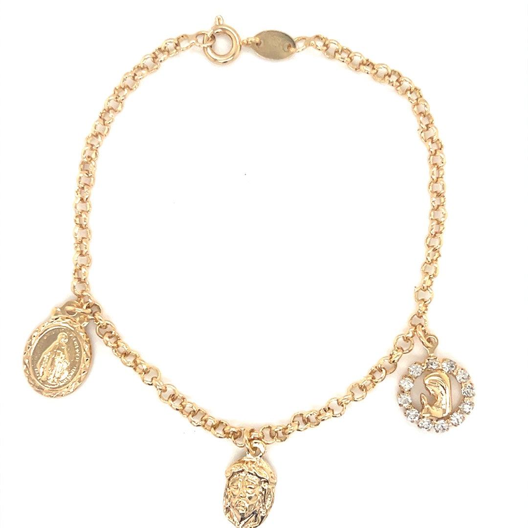 3mm Cable Bracelet with Dangling Religious Charms