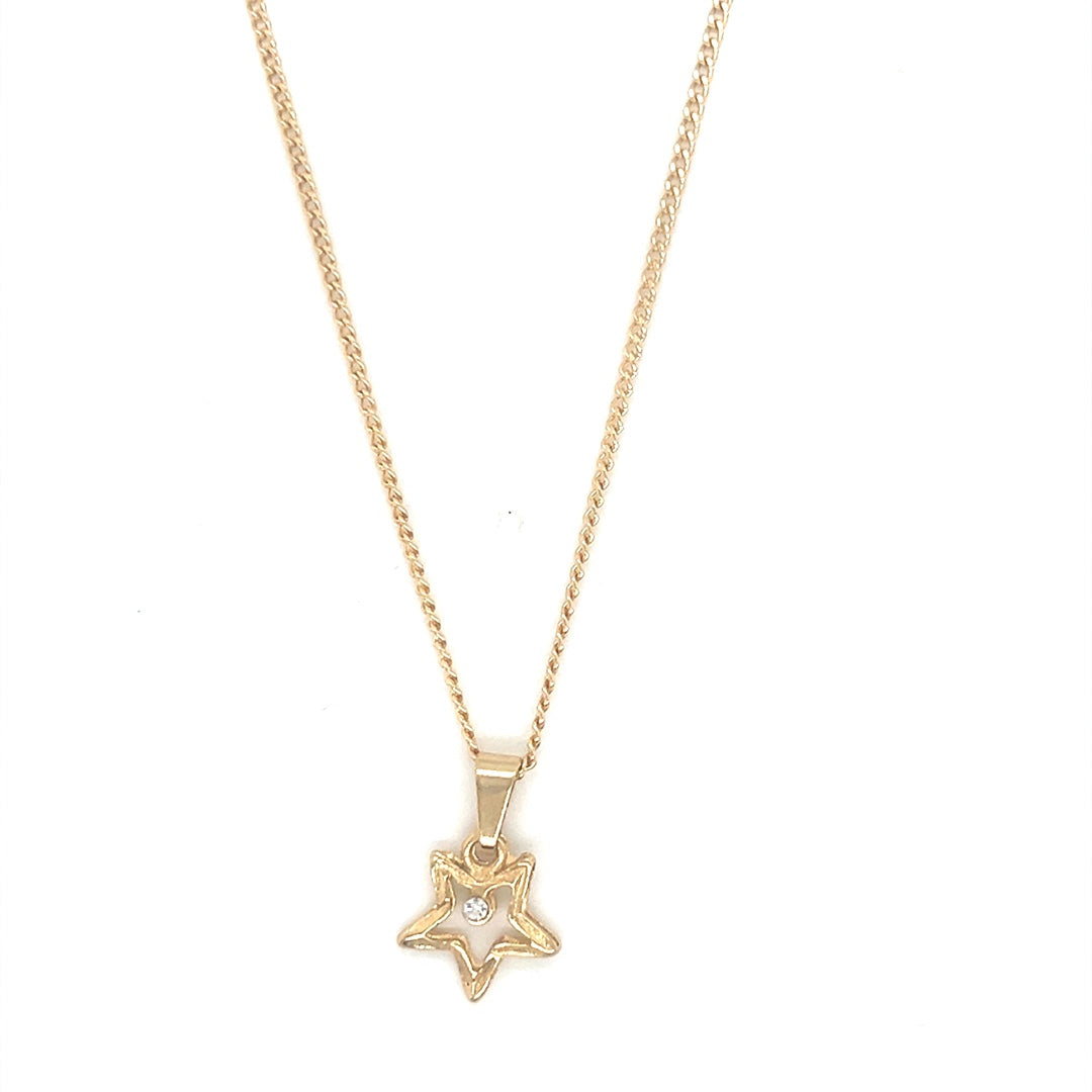 1.5mm Curb Necklace with CZ Star Pendant