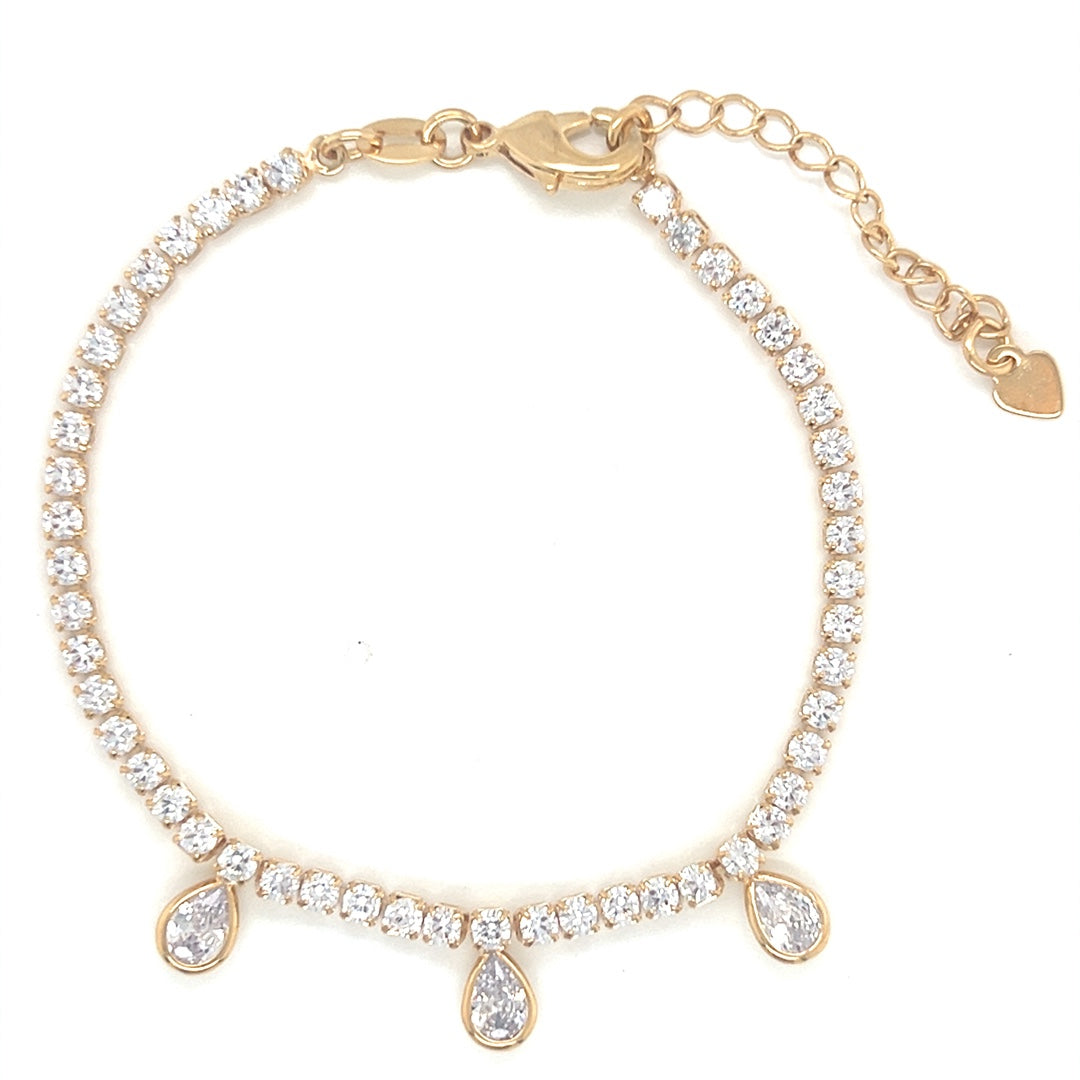 Tennis Bracelet with Dangling CZ Teardrops