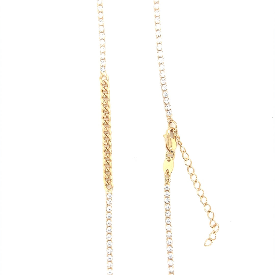 Tennis Necklace with Curb Accent