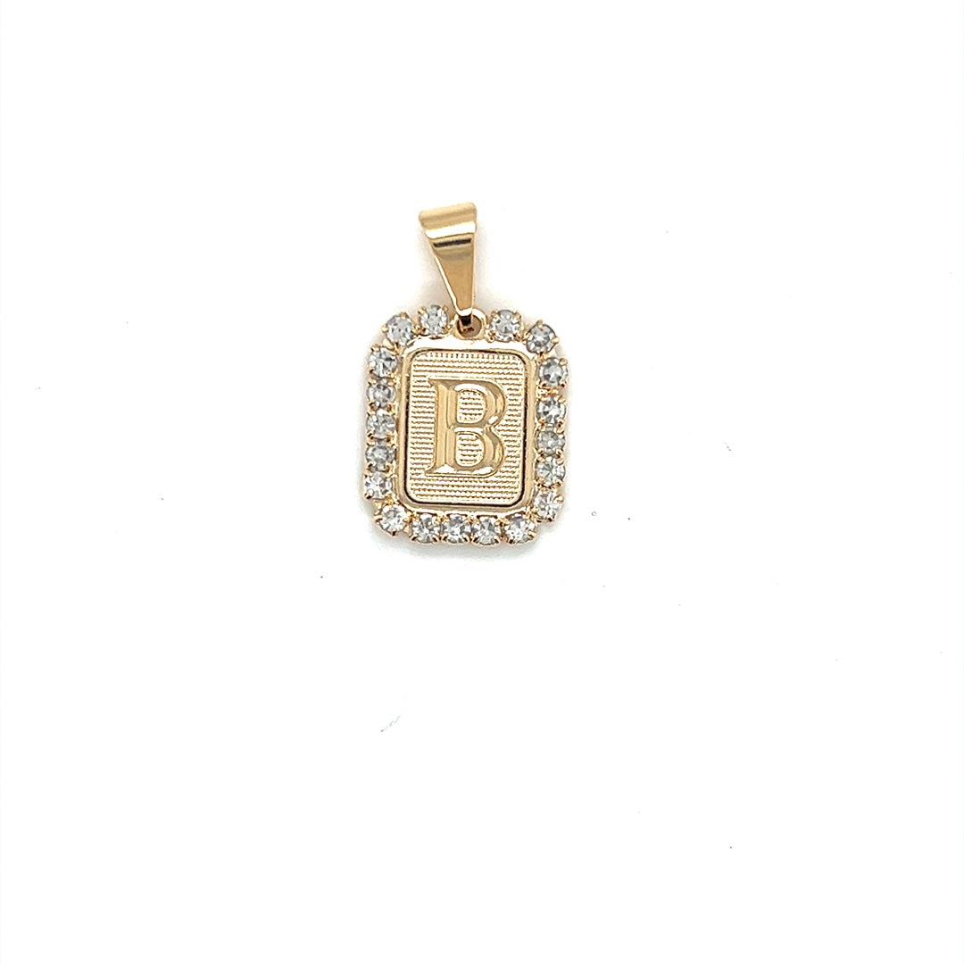 CZ Block Initial Pendant 16mm - Gold Filled