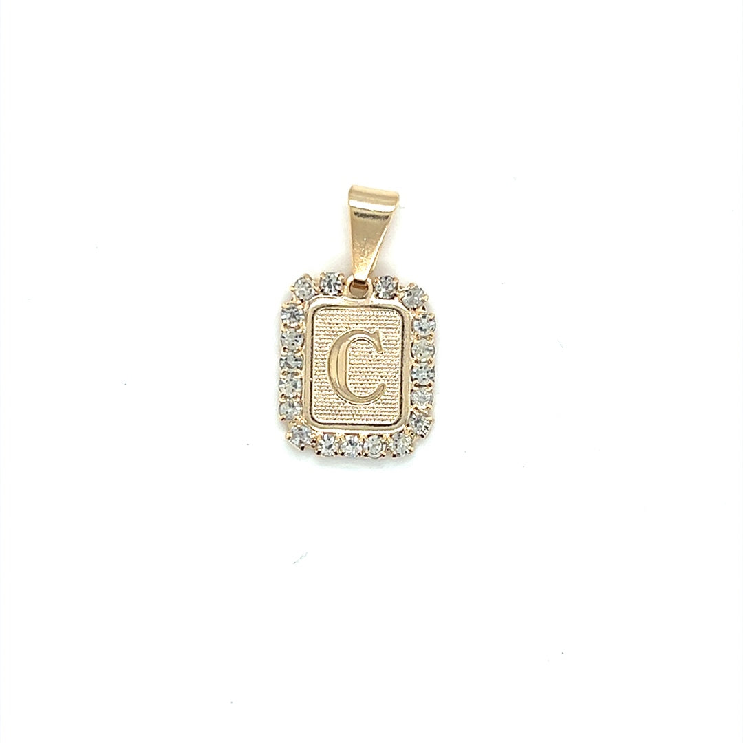 CZ Block Initial Pendant 16mm - Gold Filled