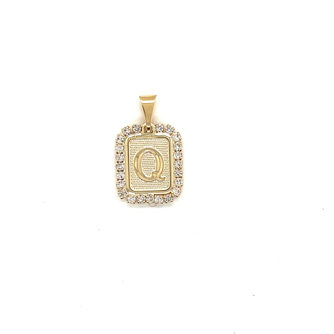 CZ Block Initial Pendant 16mm - Gold Filled