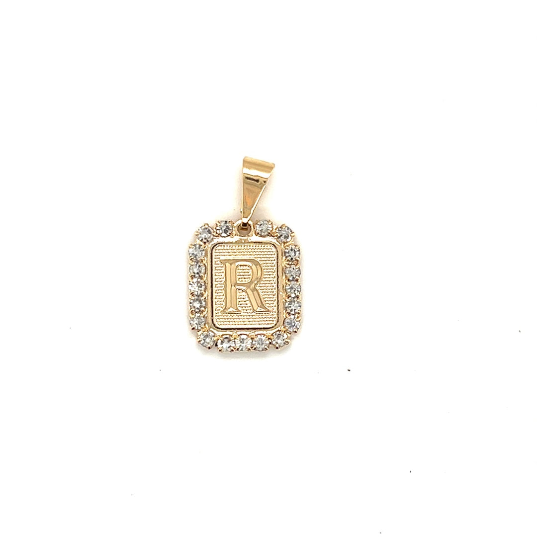 CZ Block Initial Pendant 16mm - Gold Filled