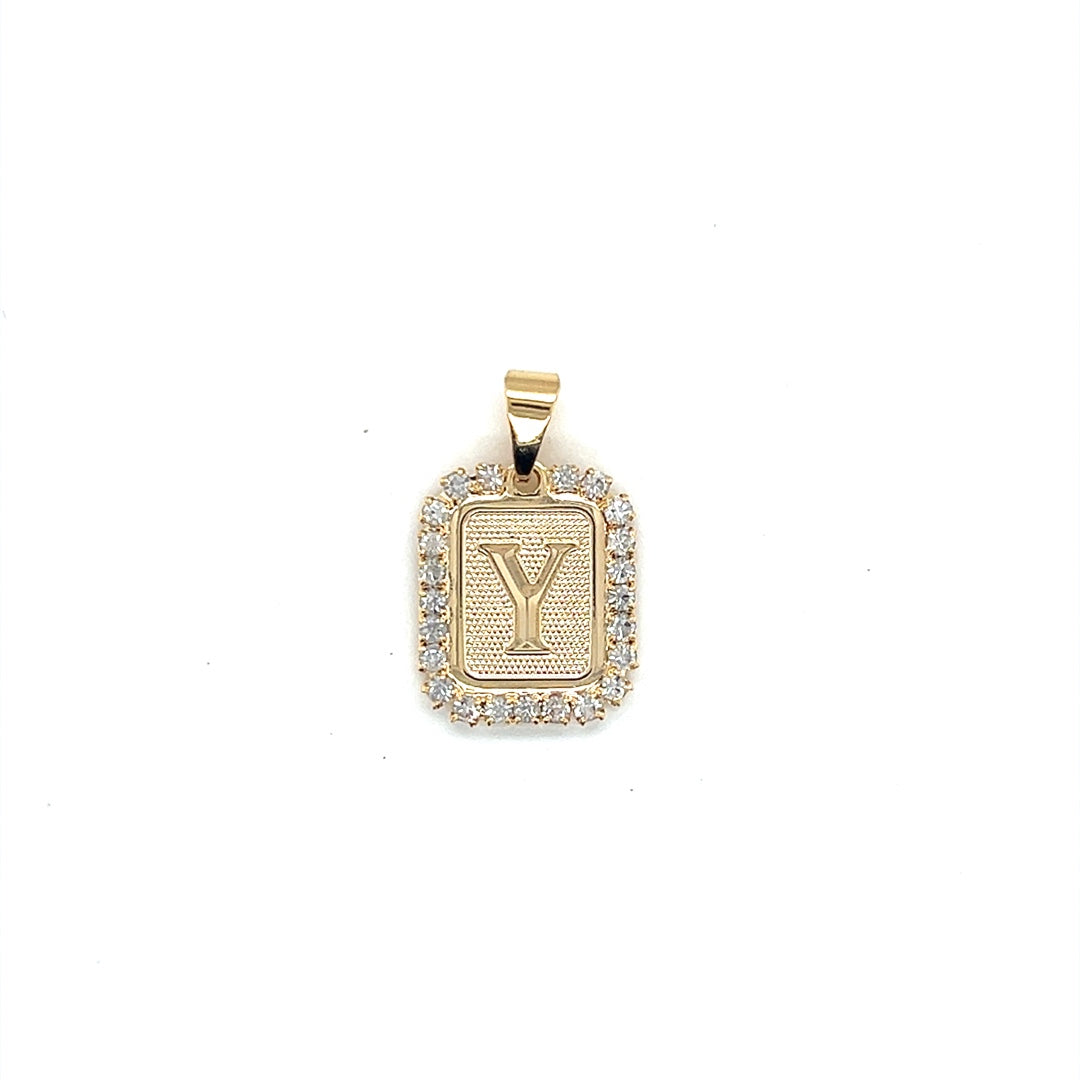 CZ Block Initial Pendant 16mm - Gold Filled