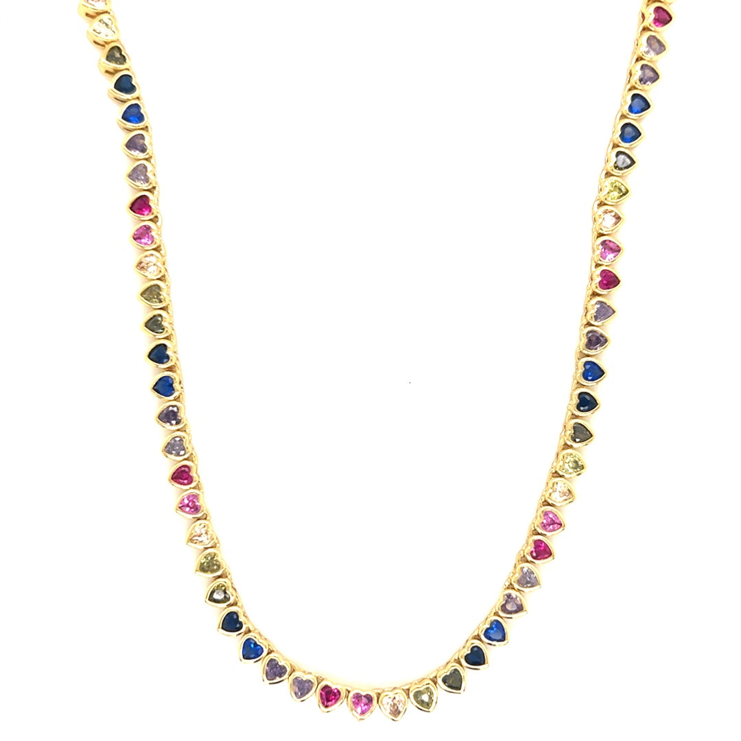 Multicolor CZ Heart Tennis Necklace