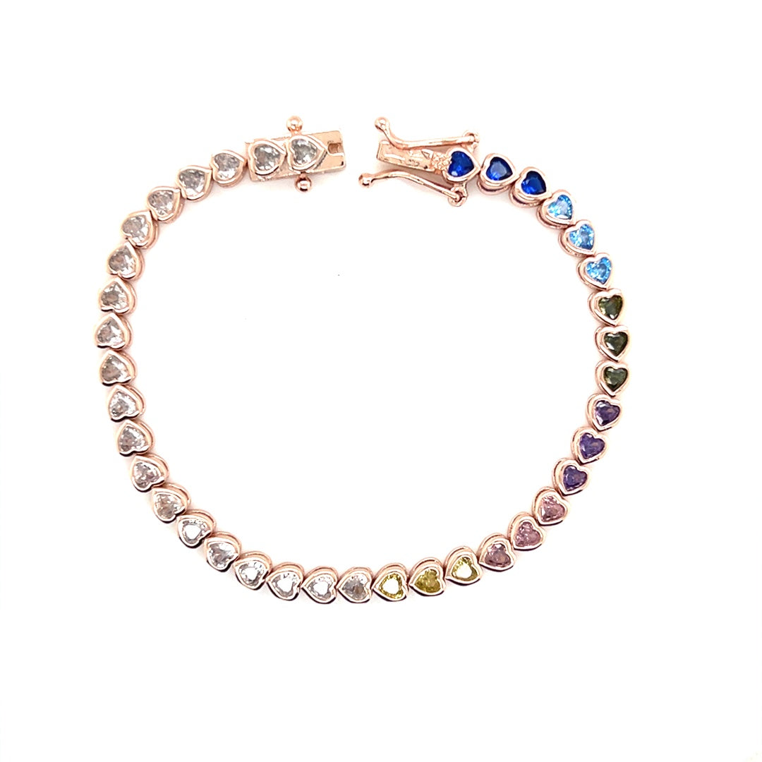 4mm Multicolor CZ Heart Tennis Bracelet