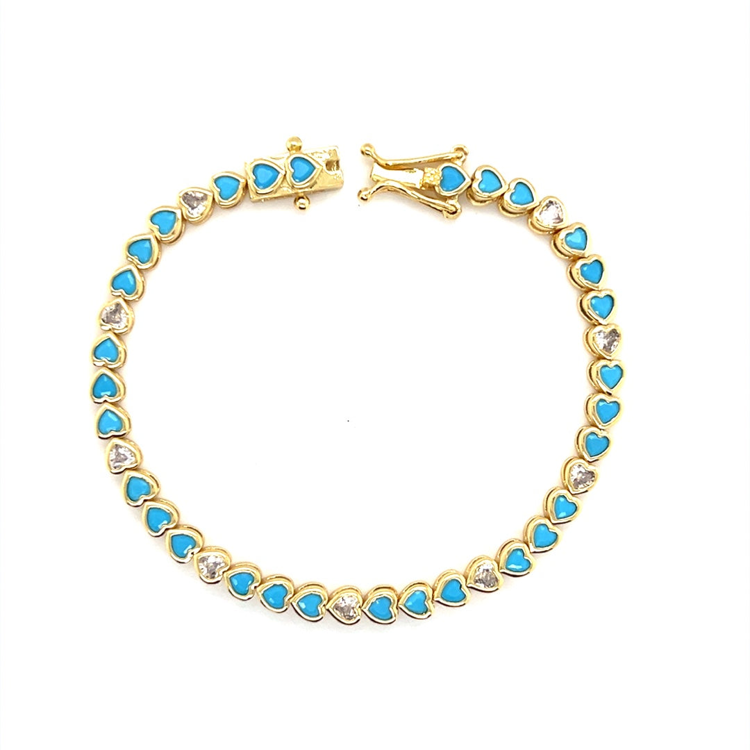 4mm Blue & Clear CZ Heart Tennis Bracelet