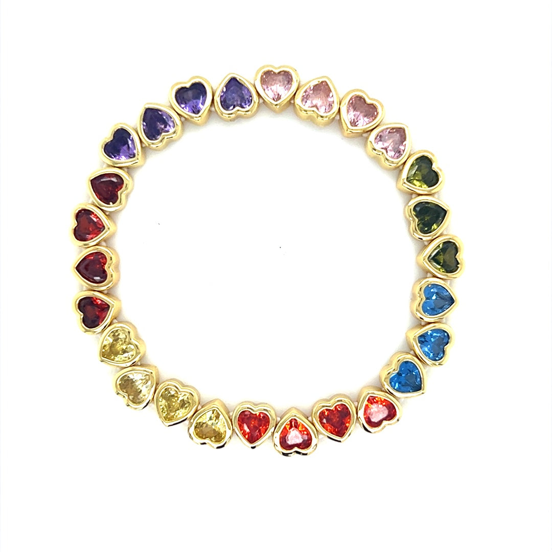 7mm Rainbow Heart CZ Stretch Bracelet