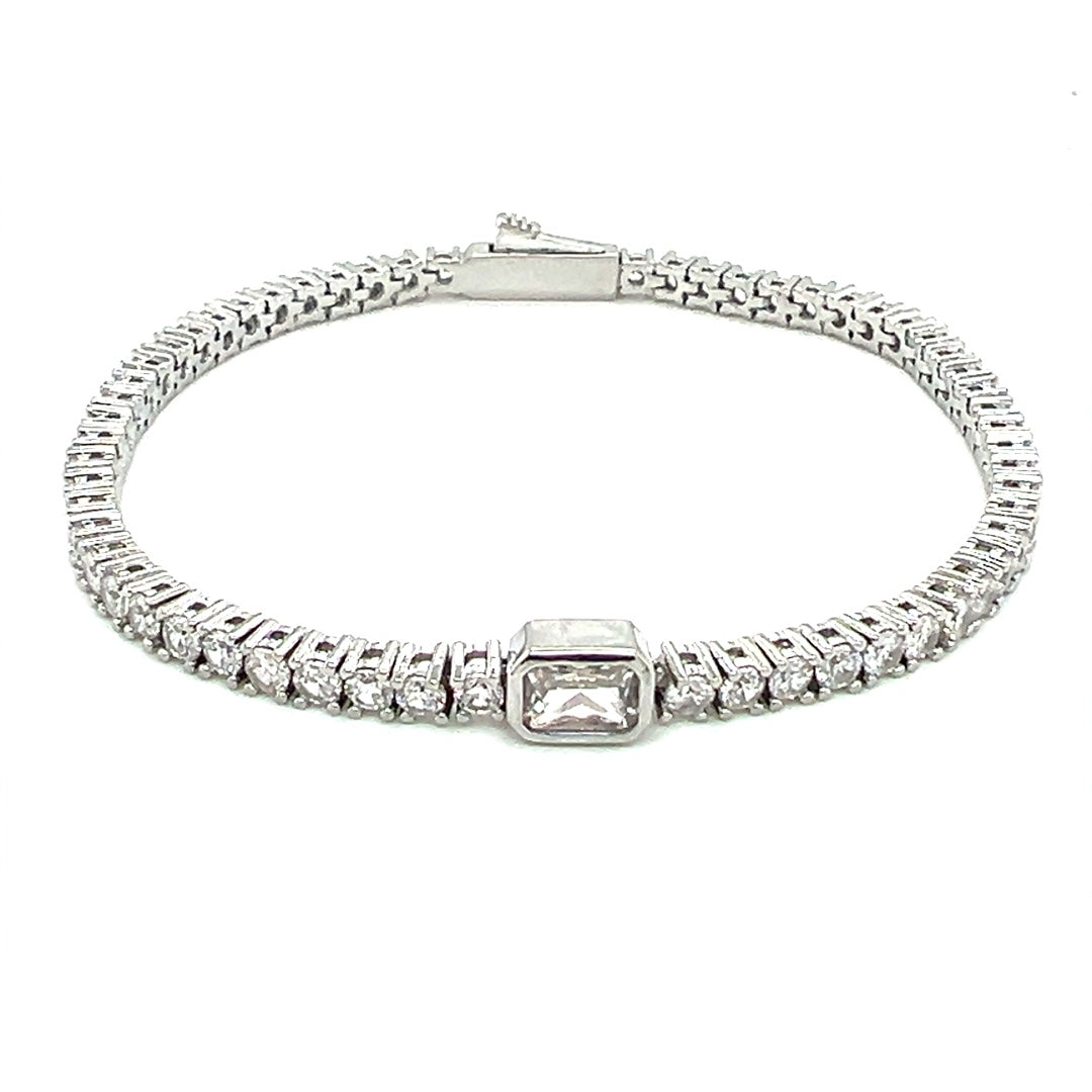 4mm Rectangle Accent CZ Tennis Bracelet