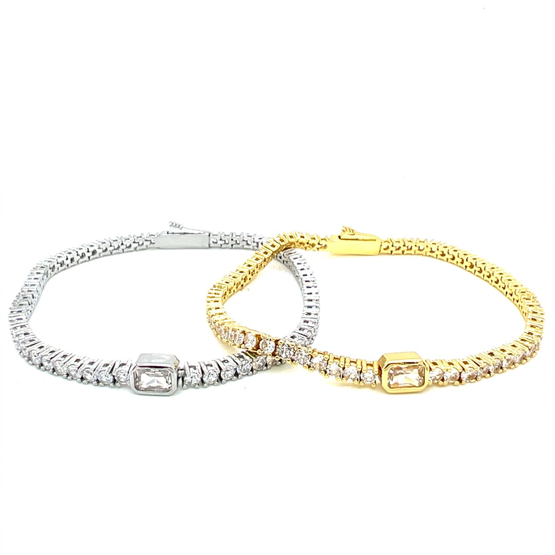 4mm Rectangle Accent CZ Tennis Bracelet